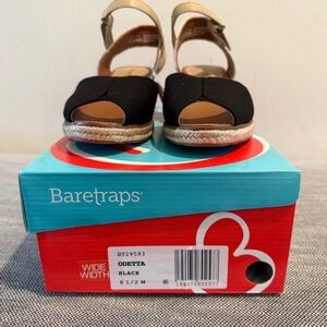 Baretraps Odetta Espadrille Wedge Sandals Black | 8.5W Wide | NWT